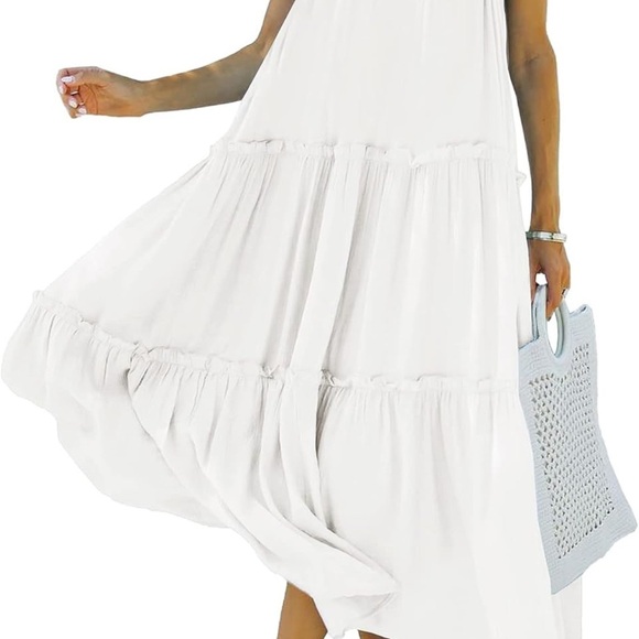 BTFBM Women’s White Strap Casual Tiered Ruffle Boho Maxi Dress size medium - Picture 6 of 9